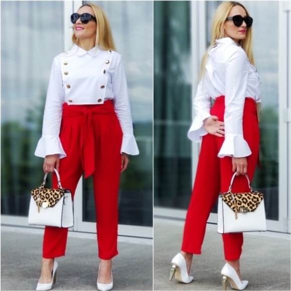RAYA Red tie front Pants - Picture 1 of 5